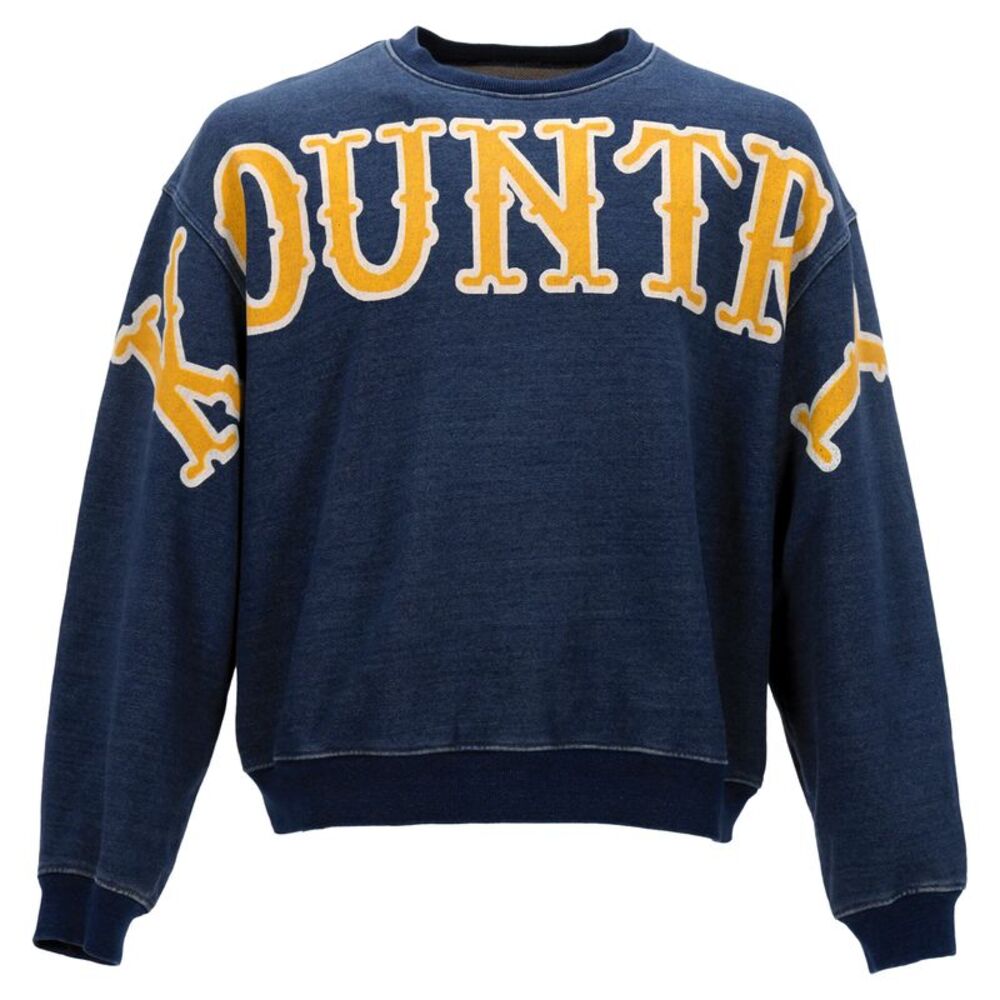 Kapital Denim-Trimmed Logo-Print Sweatshirt in Blue Cotton